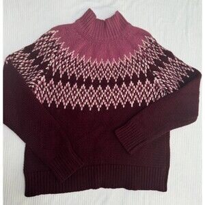 Brooks Brothers Maroon Fair Isle Nordic Cashmere Lambs Wool Sweater Women's XL